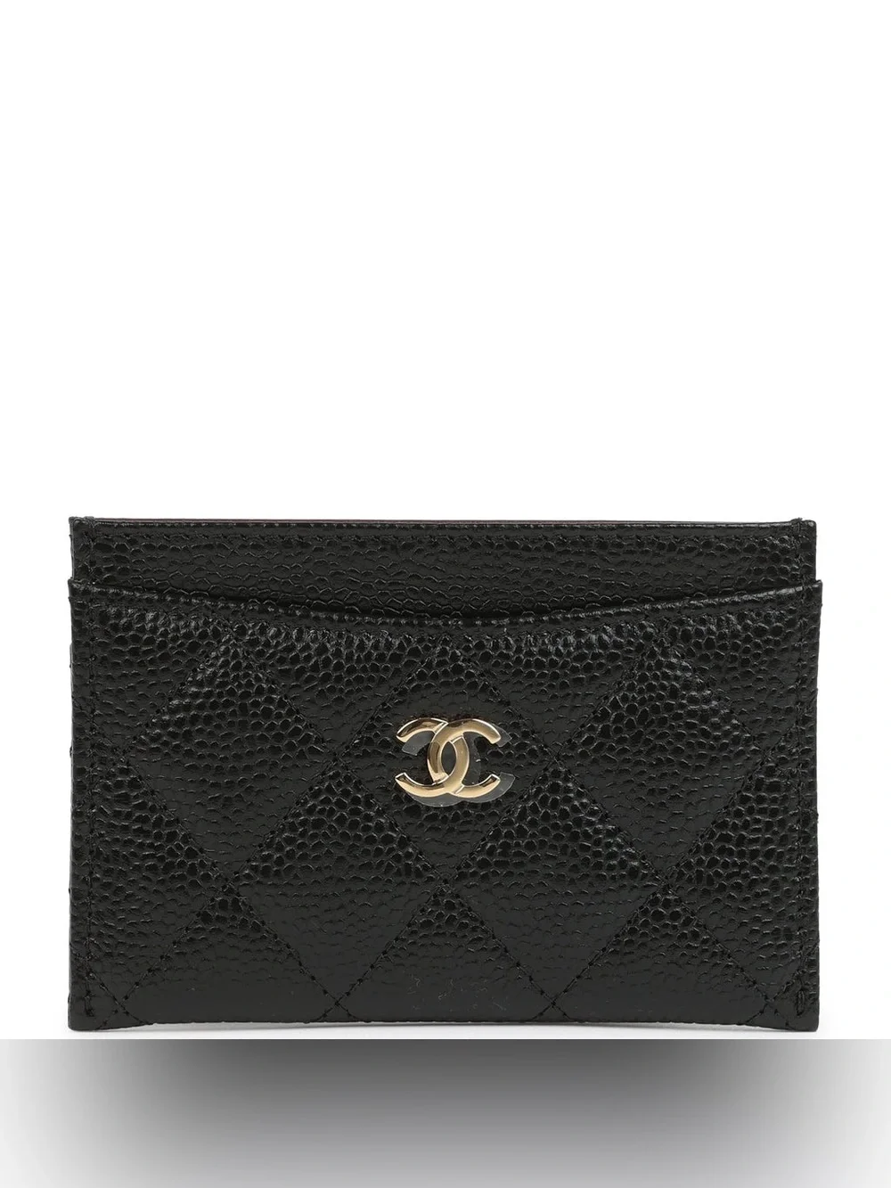 CHANEL Black Quilted Caviar Leather Wallet with Gold CC Logo
